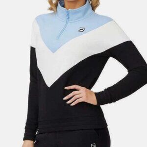 Fila Women's Tri-Color Chevron Quarter Zip Pullover Sweatshirt Black Blue
